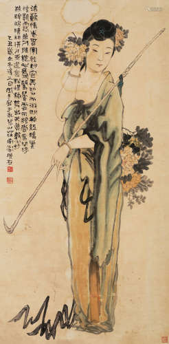 吕凤子（1886-1959）簪花仕女 纸本设色 立轴