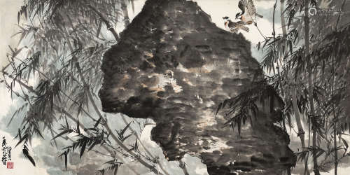 陈佩秋（1922-2022）·竹石双禽图 纸本设色 镜芯