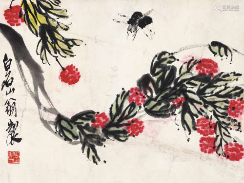 齐白石（1864-1957）·荔枝蜻蜓 纸本设色 镜芯