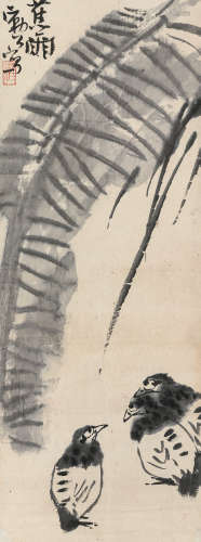 李苦禅（1899-1983）·蕉雨 纸本水墨 立轴