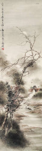 黄幻吾（1906-1985）·秋月放舟 纸本设色 立轴
