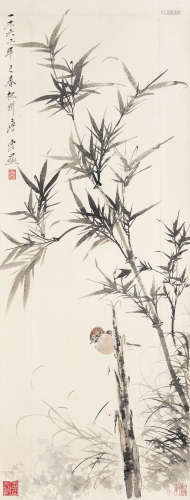 唐云（1910-1993）·春笋竹雀 纸本设色 镜芯