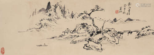 黄宾虹（1865-1955）·秋江垂钓 纸本水墨 镜芯