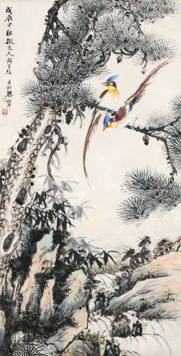 梁树年（1911-2005）·拟元人花鸟 纸本设色 立轴