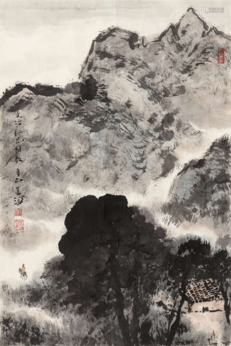 杨善深(1913-2004)·山居人家（宋文治上款） 纸本设色 镜芯