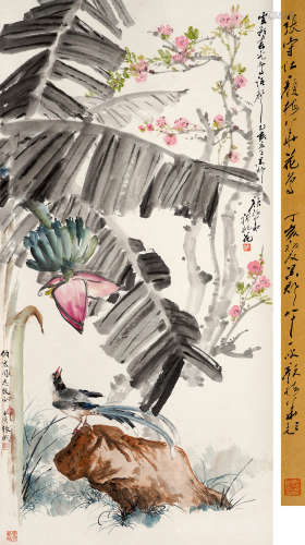 颜梅华（b.1927）、张守成（1918-2013）·云影春光鸟语声 纸本设色 立轴