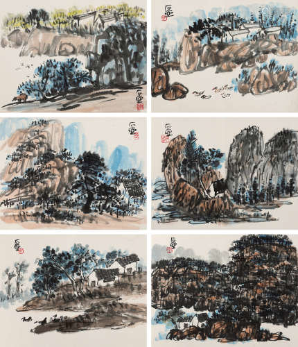 陈子庄（1913-1976）·山水六开册 纸本设色 册页