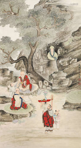 陈缘督（1902-1967）颂经图（原文物公司旧藏） 纸本设色 立轴