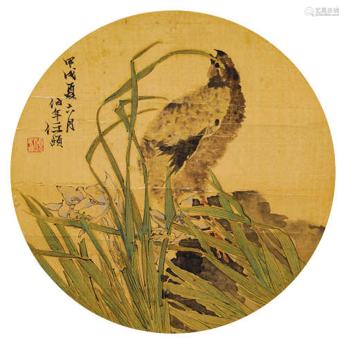 任伯年（1840-1896）·花鸟圆光 绢本设色 镜芯