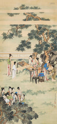 吴光宇（1908-1970）游春图（原文物公司旧藏） 绢本设色 立轴