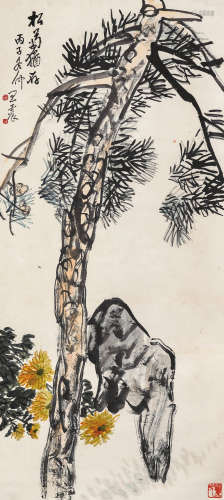 王震（1867-1938）·菊石犹存图 纸本设色 立轴