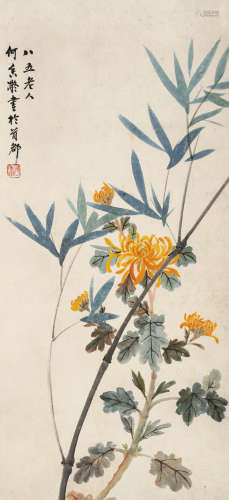 何香凝（1878-1972）·双清图 纸本设色 立轴