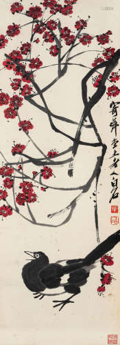 齐白石（1864-1957）·红梅大喜图 纸本设色 立轴