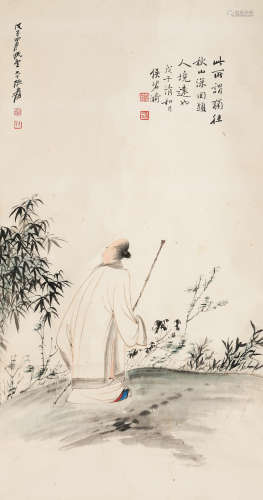 张大千（1899-1983）·一杖高士图 纸本设色 立轴