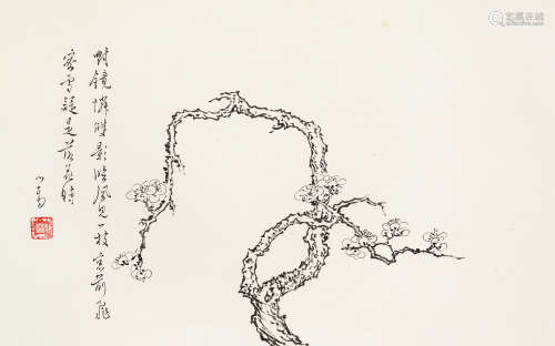 溥儒（1896-1963）·墨梅落花 纸本水墨 镜芯