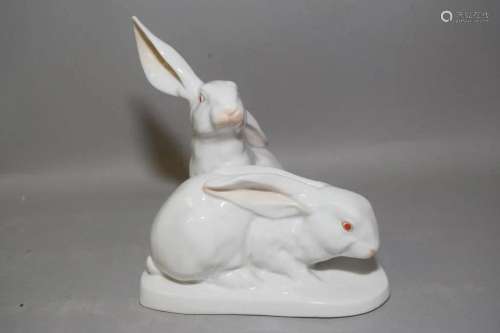 Herend Hungary Porcelain Rabbits Figurine