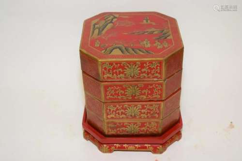 Chinese Gilt Lacquer over Wood Snack Box