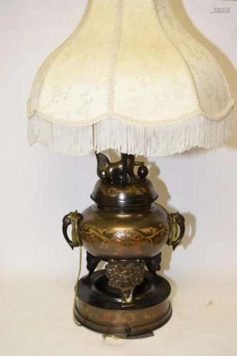 19-20th C. Japanese Bronze Incense Burner Lamp