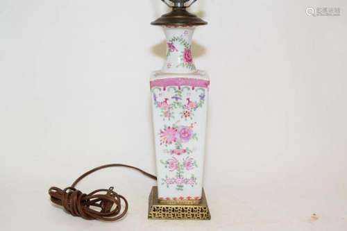 18-19th C. Chinese Porcelain Famille Rose Vase Lamp
