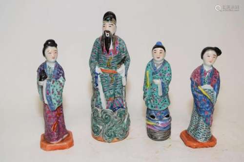 Four 19-20th C. Chinese Porcelain Famille Rose Figurines
