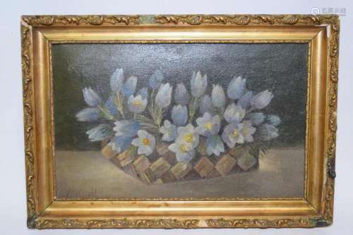 Floral Oil Painting on Canvas, Signed H.F. Wright