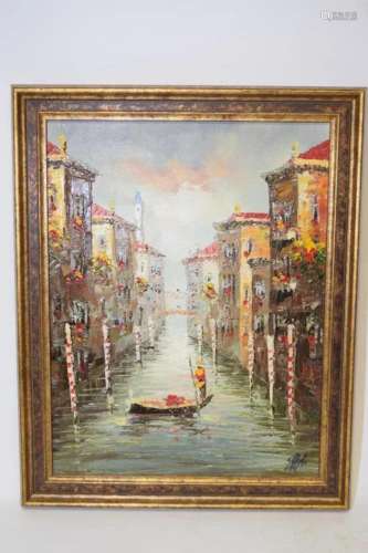Venice Canal Oil Painting on Canvas, Signed