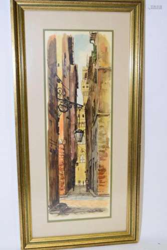 Street View Watercolor Painting, Signed