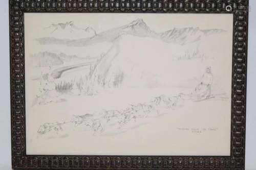 "Mushing Down the Trail" Pencil Drawing