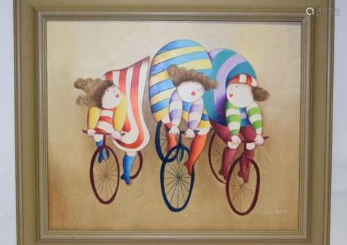 Three Bikers Oil Painting by J. Roybal