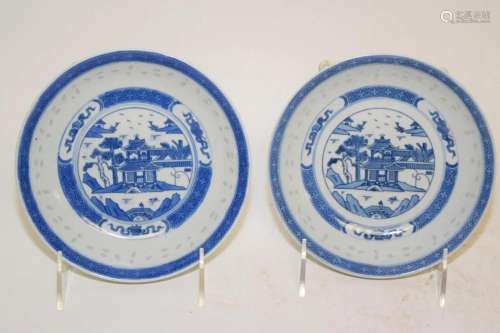 Pr. of 19th C. Chinese Export Porcelain B&W Plates