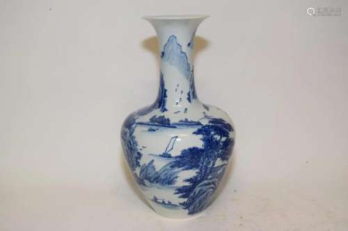 Chinese Porcelain B&W Landscape Vase