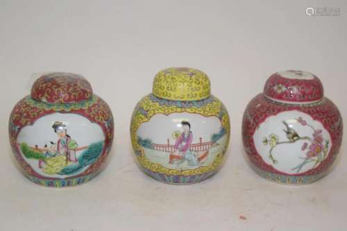 Three Chinese Porcelain Famille Rose Jars