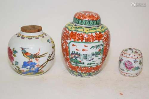 Three Chinese Porcelain Famille Rose Jars