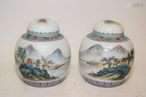 Pr. of Chinese Porcelain Famille Rose Jars