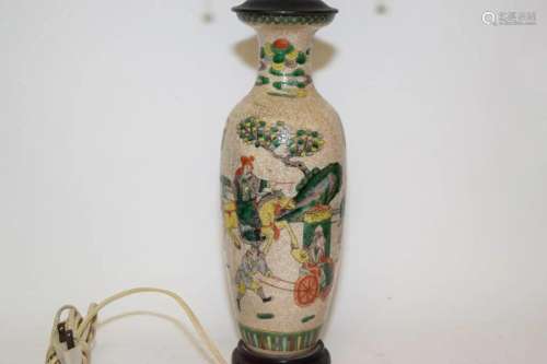 19th C. Chinese Porcelain Ge Glaze Wucai Vase Lamp