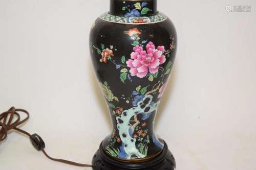 Chinese Porcelain Famille Noir Vase Lamp