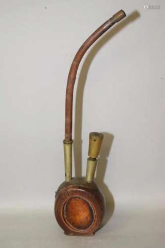 19th C. Chinese Bamboo with Copper Inlay Water Pipe