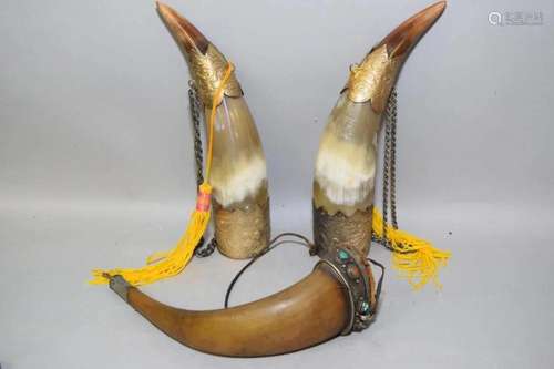 Three Chinese Tibetan/Mongolian Ox Horns