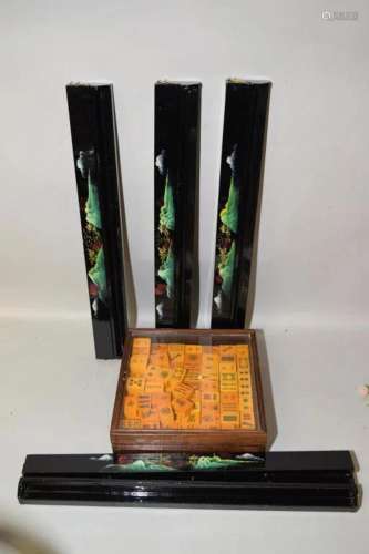 Set of Chinese Mahjong with Lacquer Stands