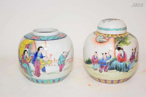 Two 19-20th C. Chinese Porcelain Famille Rose Jars