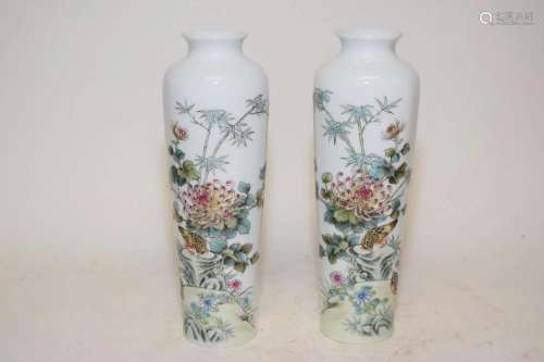 Pr. of 1950-70s Chinese Porcelain Famille Rose Vases
