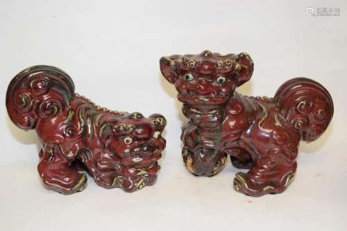 Pr. of 19-20th C. Chinese Porcelain Flambe Lions