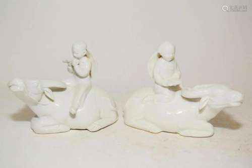 Pr. of 1950-70s Chinese Porcelain Blanc de Chine Figurines