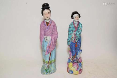 Two 19-20th C. Chinese Porcelain Famille Rose Figurines