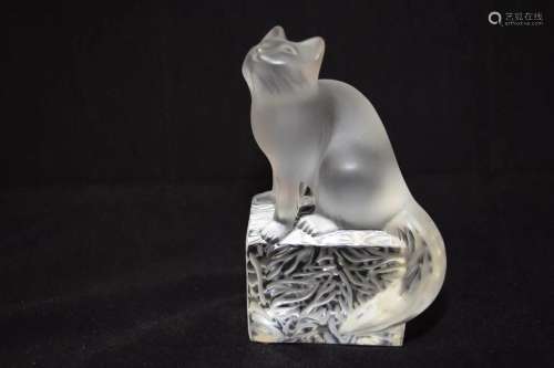 Lalique Frosted Cat Paperweight