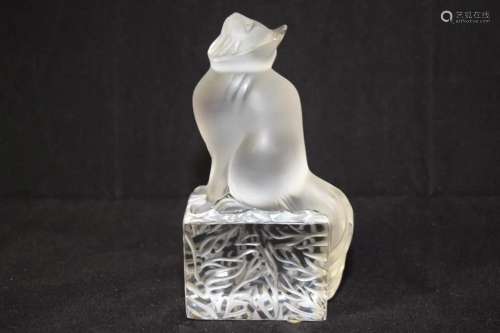 Lalique Frosted Crystal Cat Paperweight