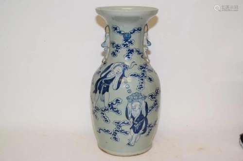 19th C. Chinese Porcelain Pea Glaze B&W Vase