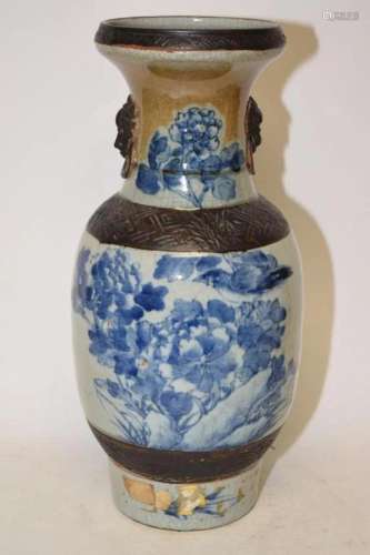 19th C. Chinese Porcelain Pea Glaze B&W Paste Vase
