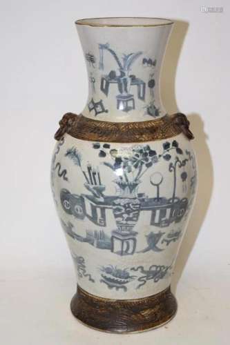 19th C. Chinese Porcelain Ge Glaze B&W Paste Vase