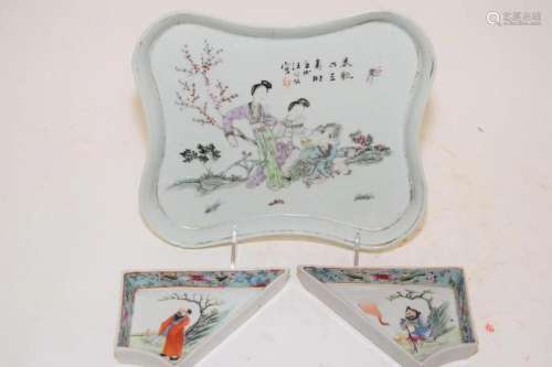 Three 19th C. Chinese Porcelain Famille Rose Dishes